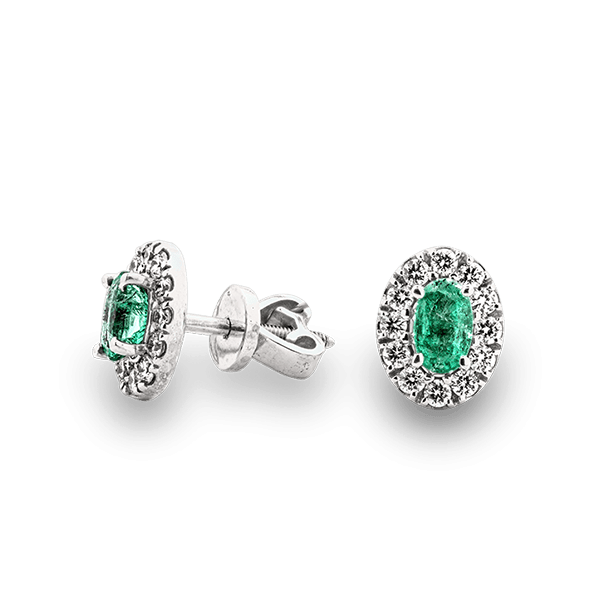 Auksiniai auskarai su deimantais ir smaragdais