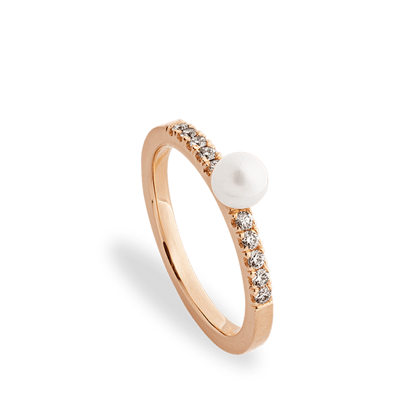 Rankų darbo auksinis žiedas su perlu ir briliantais