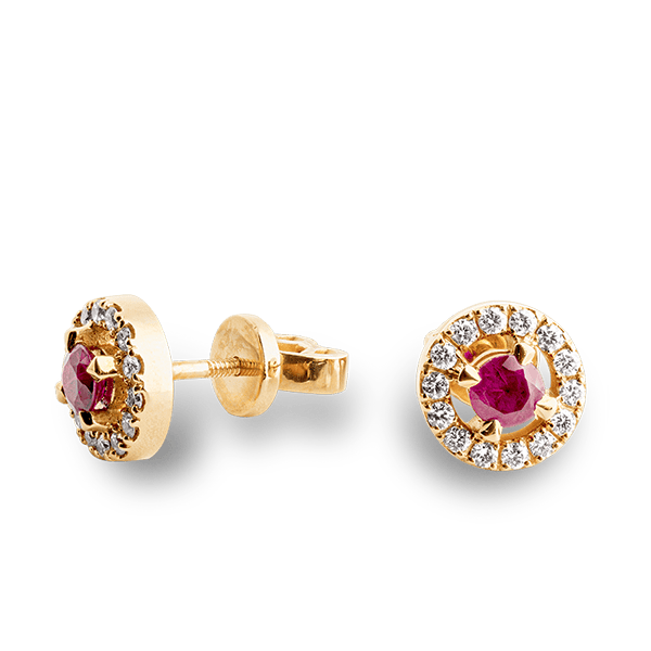 Rankų darbo auskarai su briliantais ir rubinais