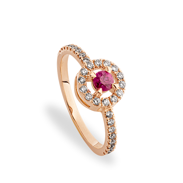 Auksinis žiedas su rubinu ir deimantais